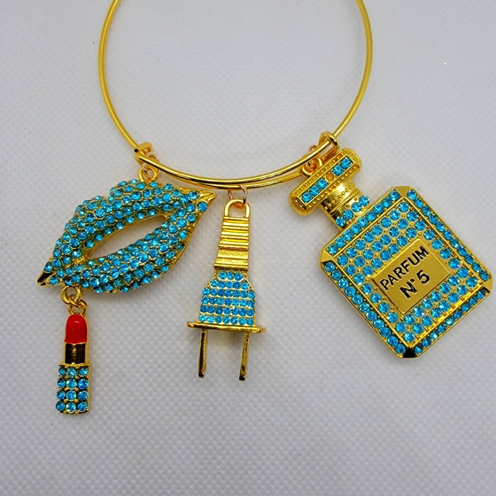 1 Bangle 3 charms Bling luxury Jewelry accessories